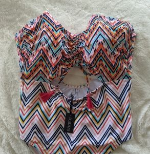 Fig Leaves 36G One Piece Bandeau Geometric Suit